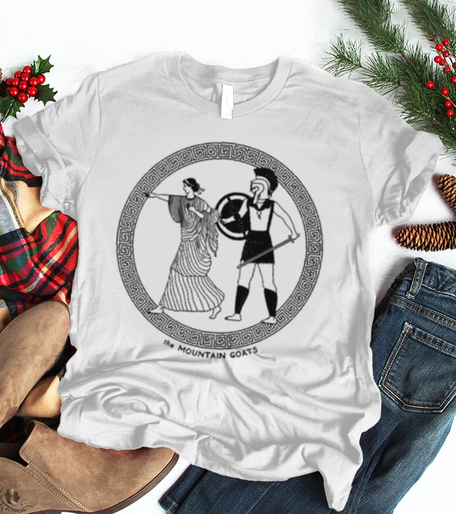 The Mountain Goats Thebes Ivory Greek Warrior And Woman In Circular Frame T-Shirt