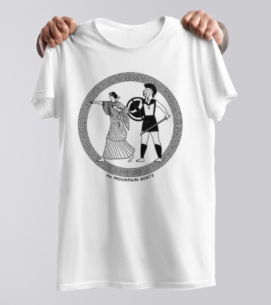 The Mountain Goats Thebes Ivory Greek Warrior And Woman In Circular Frame T-Shirt