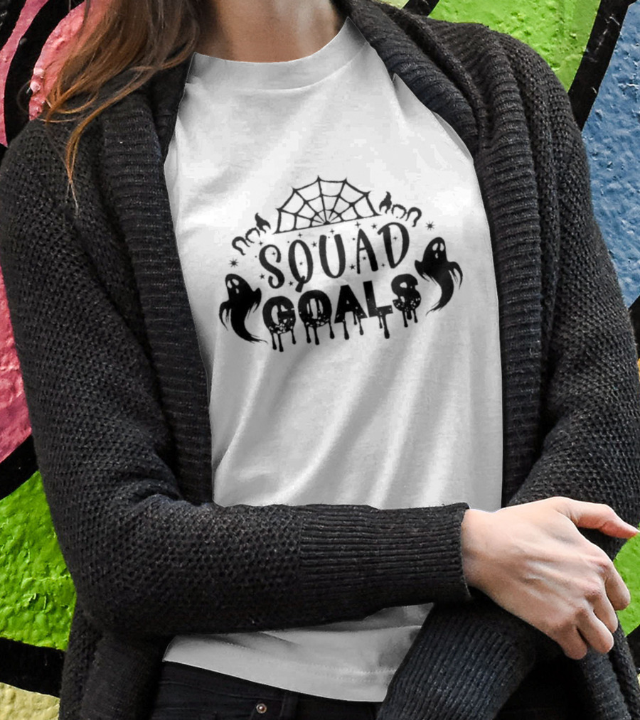 SQUAD GOALS Spooky Ghosts With Spider Web And Bats T-Shirt