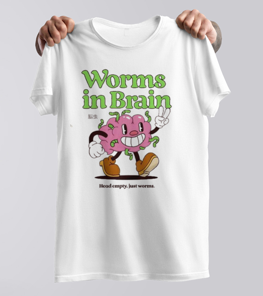 Worms In Brain Head Empty Just Worms Cartoon Brain Peace Sign T-Shirt