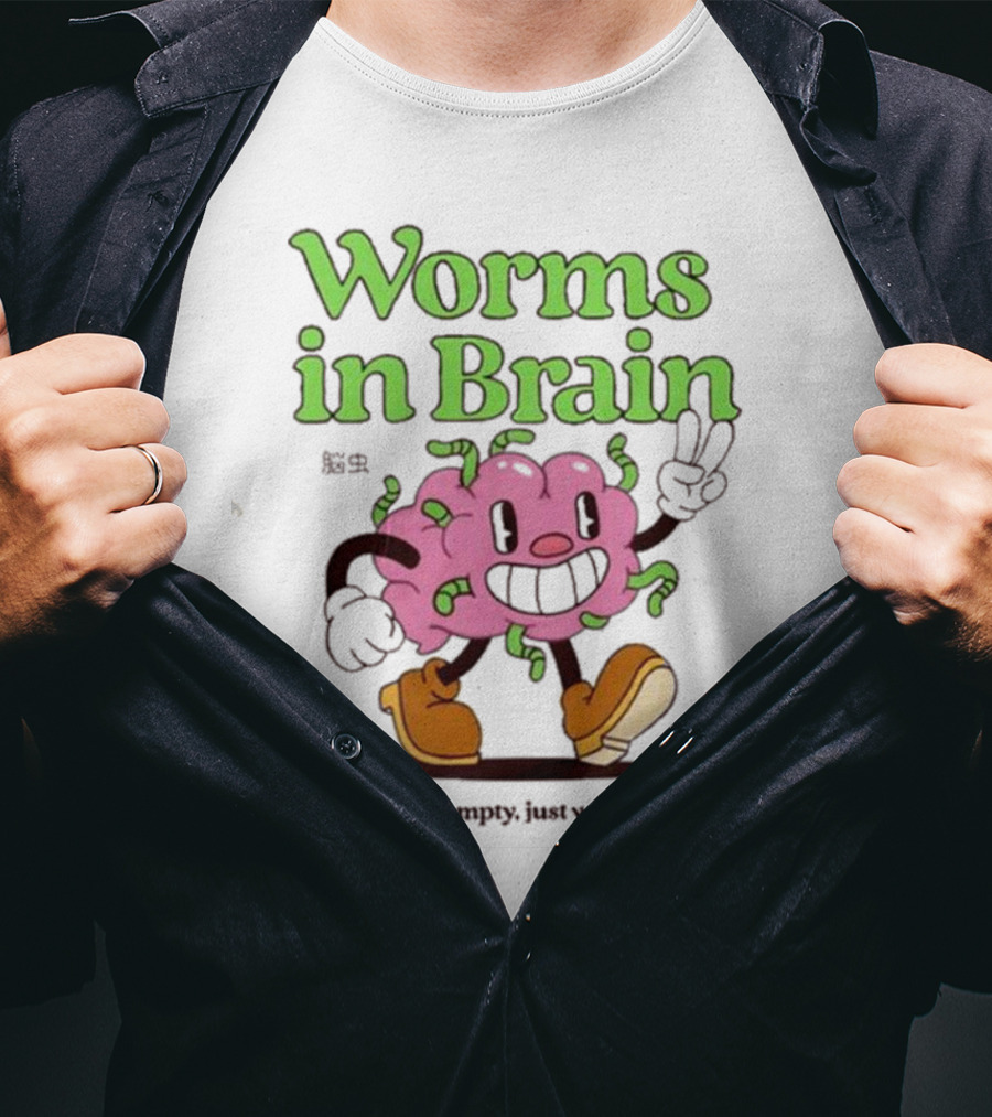 Worms In Brain Head Empty Just Worms Cartoon Brain Peace Sign T-Shirt