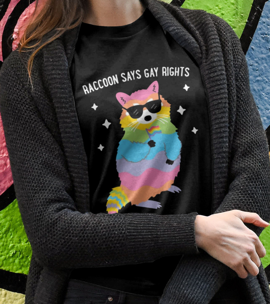 Raccoon Says Gay Rights Pride Rainbow Sunglasses Flag T-Shirt
