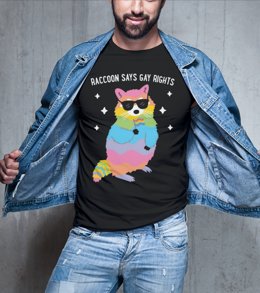 Raccoon Says Gay Rights Pride Rainbow Sunglasses Flag T-Shirt