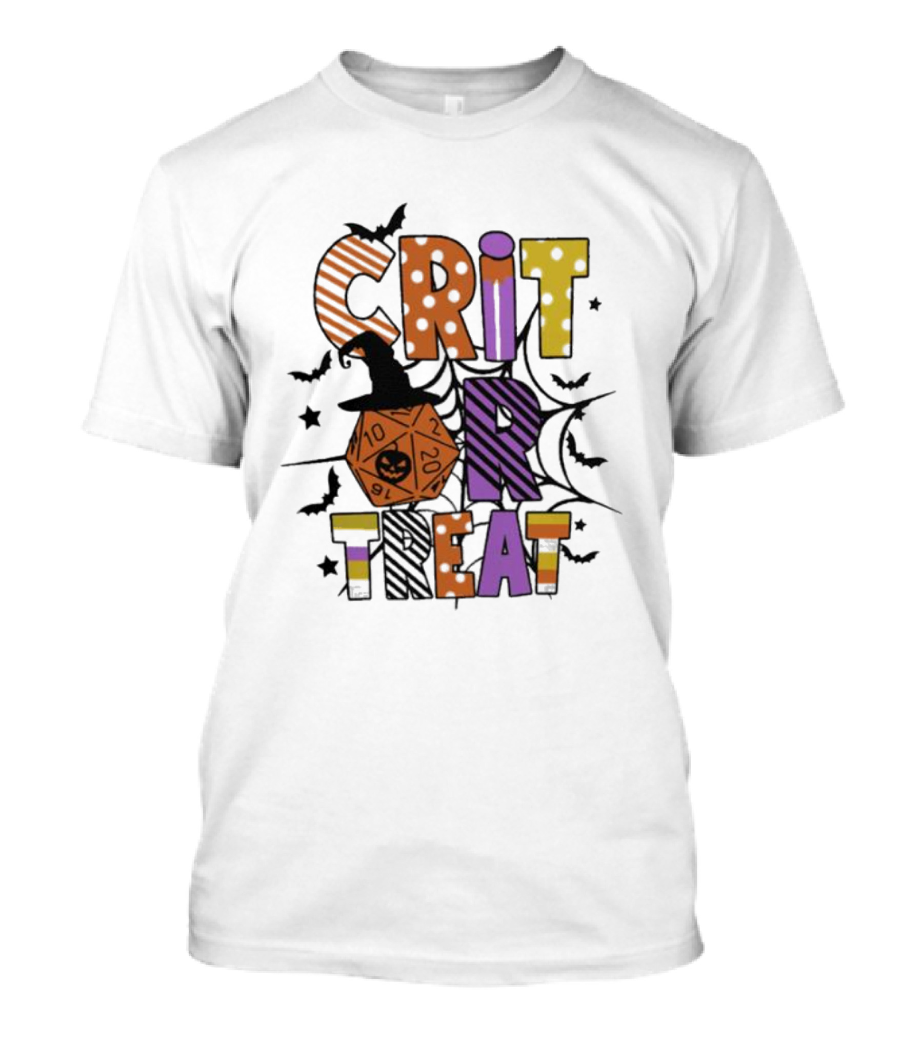 Crit Or Treat Dungeons And Dragons Halloween Dice Bat Spiders T-Shirt