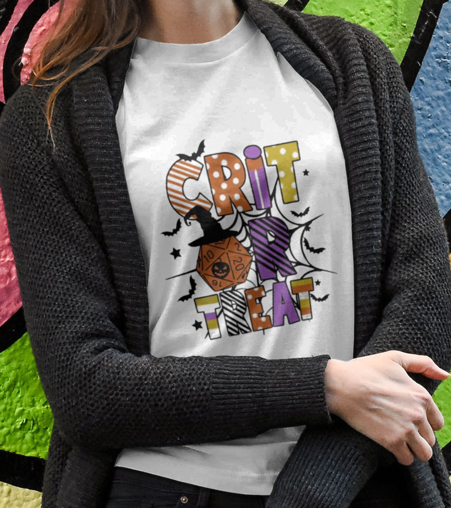 Crit Or Treat Dungeons And Dragons Halloween Dice Bat Spiders T-Shirt