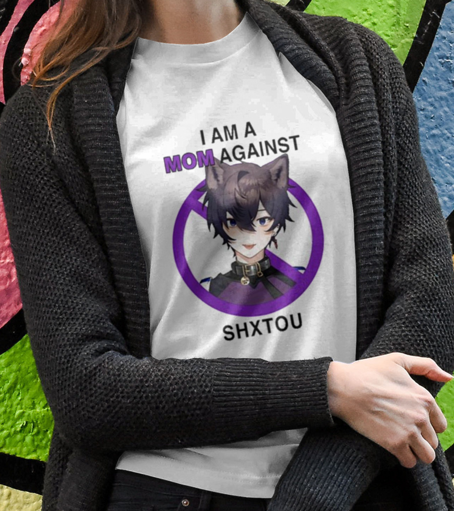 I Am A Mom Against Shxtou Character With Crossed Circle T-Shirt