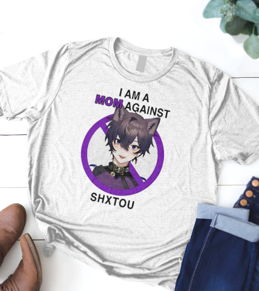 I Am A Mom Against Shxtou Character With Crossed Circle T-Shirt