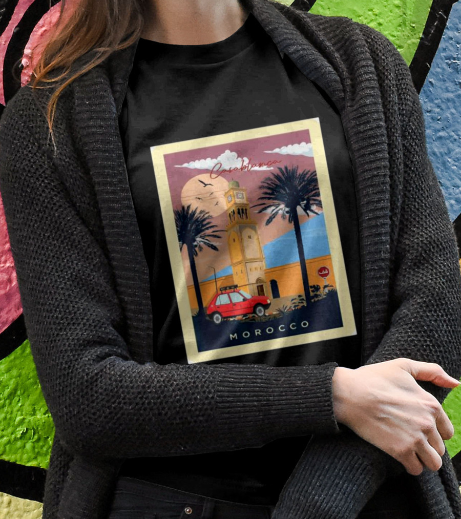 Casablanca Morocco Vintage Taxi And Architecture Scene T-Shirt