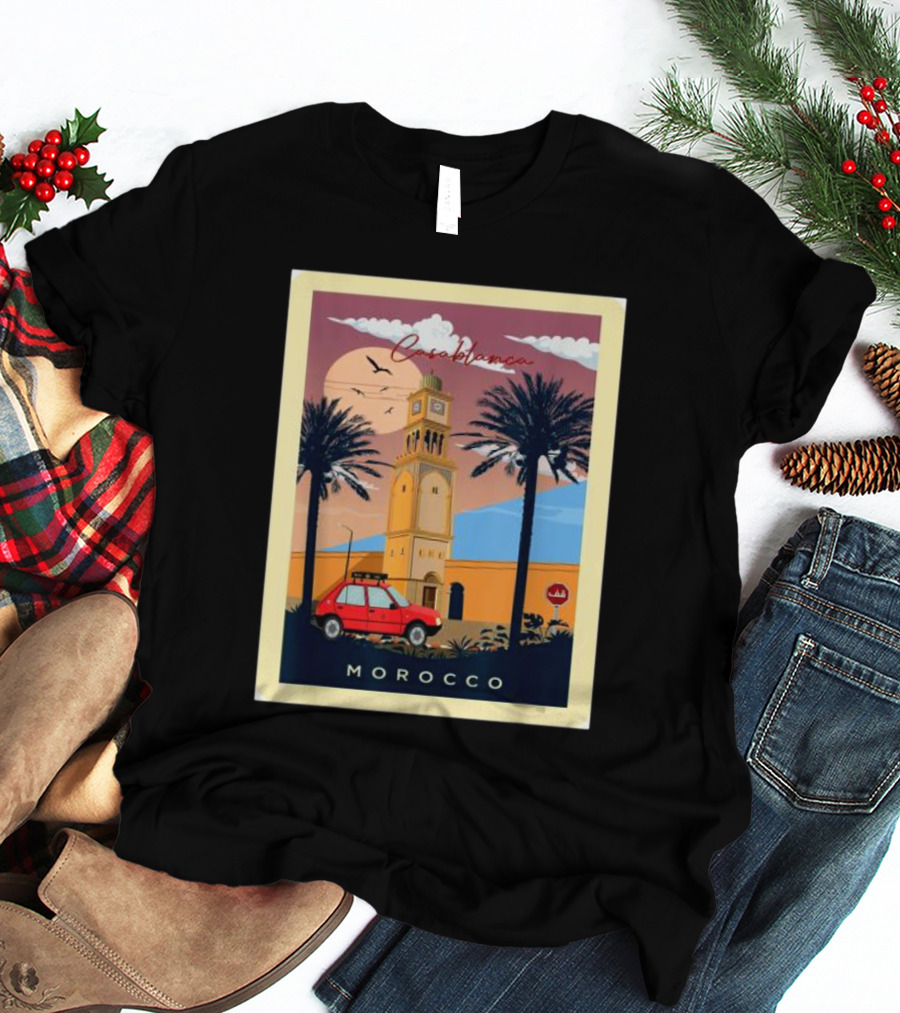 Casablanca Morocco Vintage Taxi And Architecture Scene T-Shirt