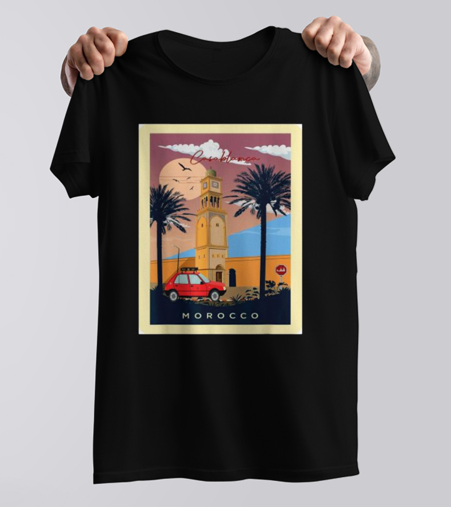 Casablanca Morocco Vintage Taxi And Architecture Scene T-Shirt