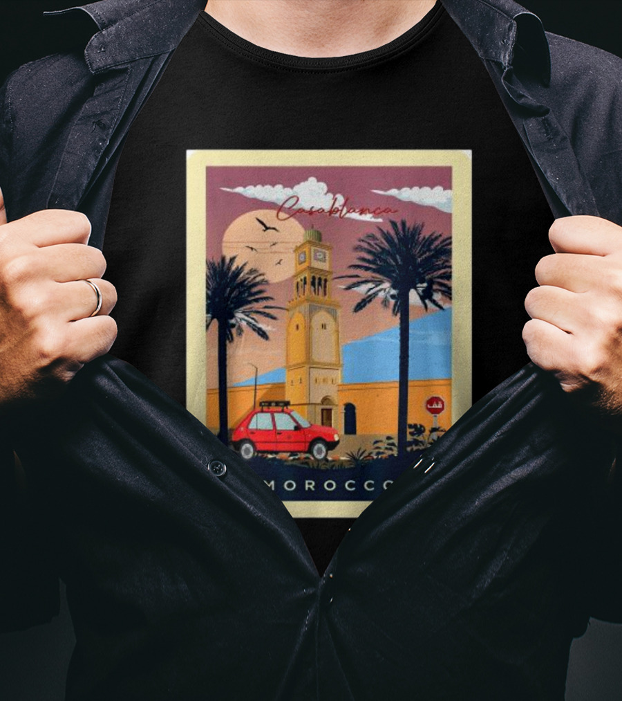 Casablanca Morocco Vintage Taxi And Architecture Scene T-Shirt