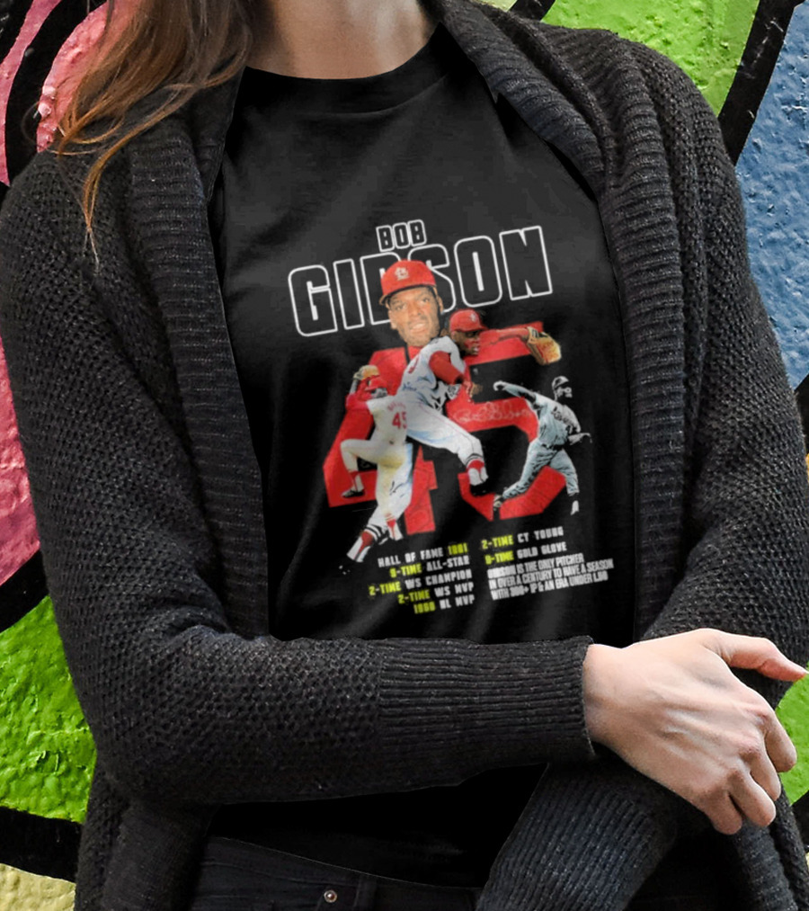 Bob Gibson St Louis Cardinals Hall Of Fame MLB Legend Pitcher Career Highlights 45 T-Shirt