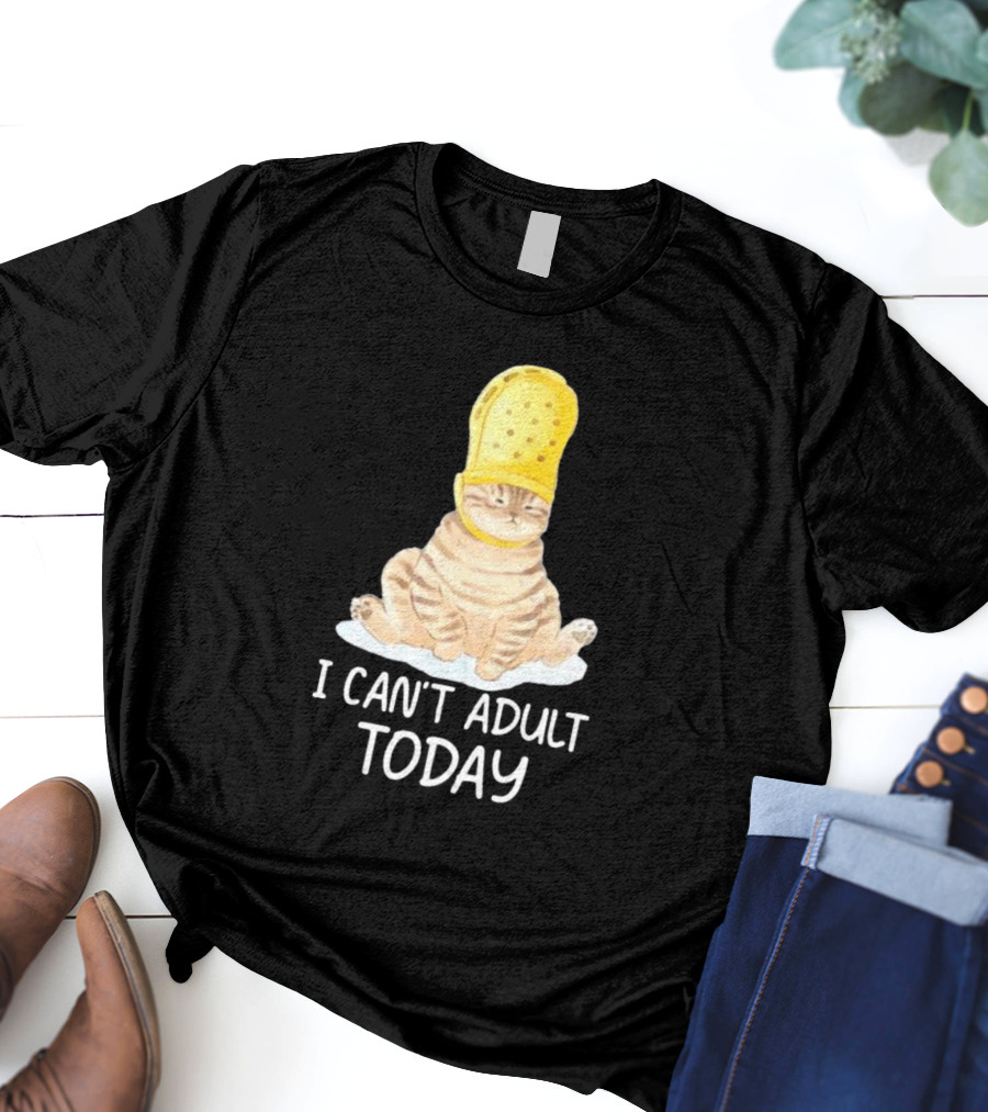 Cat Wearing Yellow Crocs I Can’t Adult Today T-Shirt