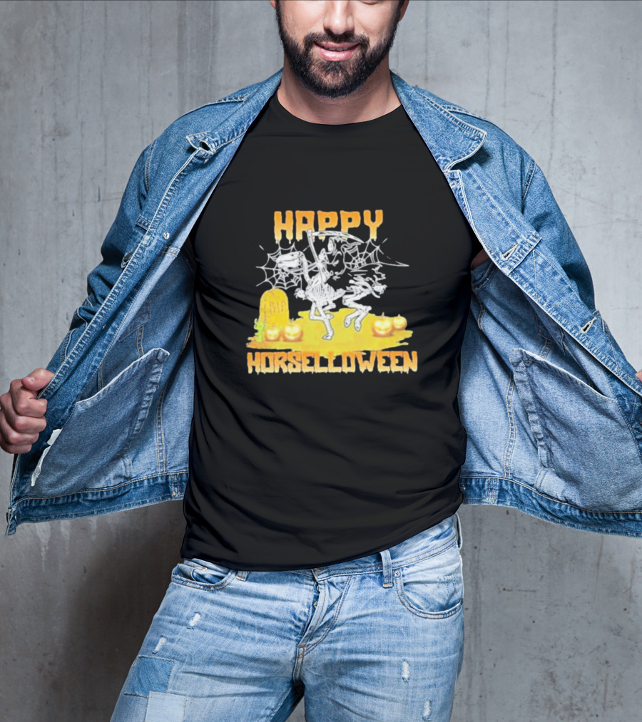 Happy Horselloween Devil Riding Horse Skull Halloween T-Shirt