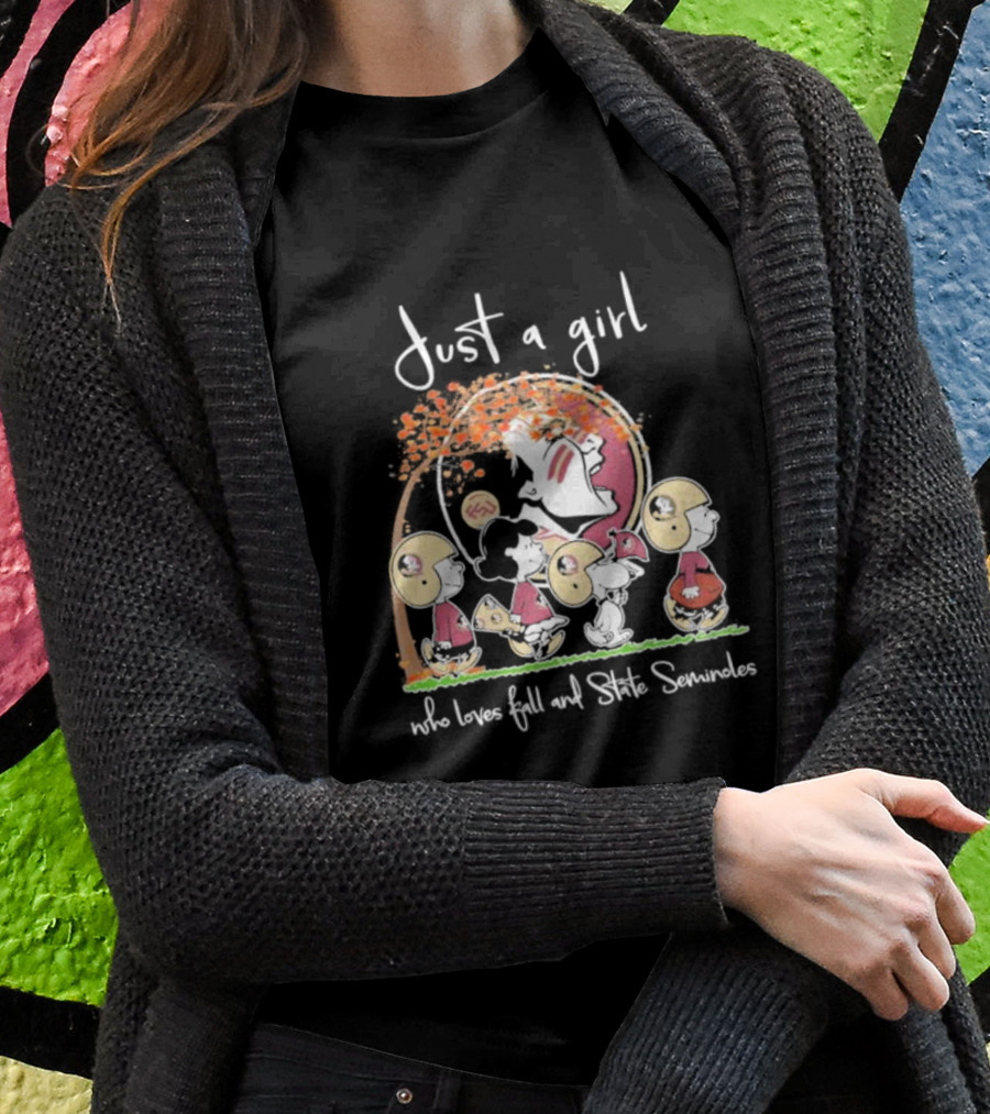 Just A Girl Who Loves Fall And State Seminoles Peanuts Characters T-Shirt