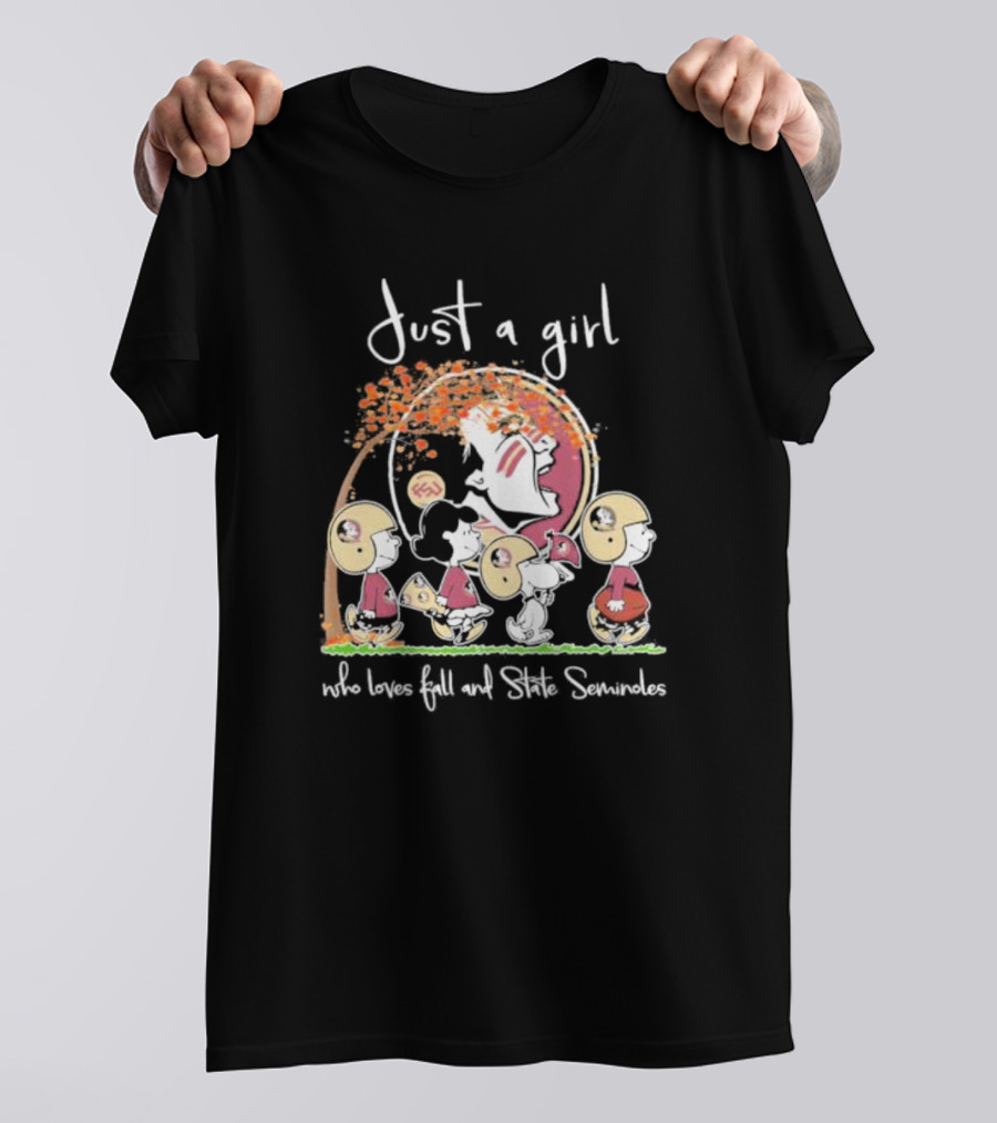 Just A Girl Who Loves Fall And State Seminoles Peanuts Characters T-Shirt