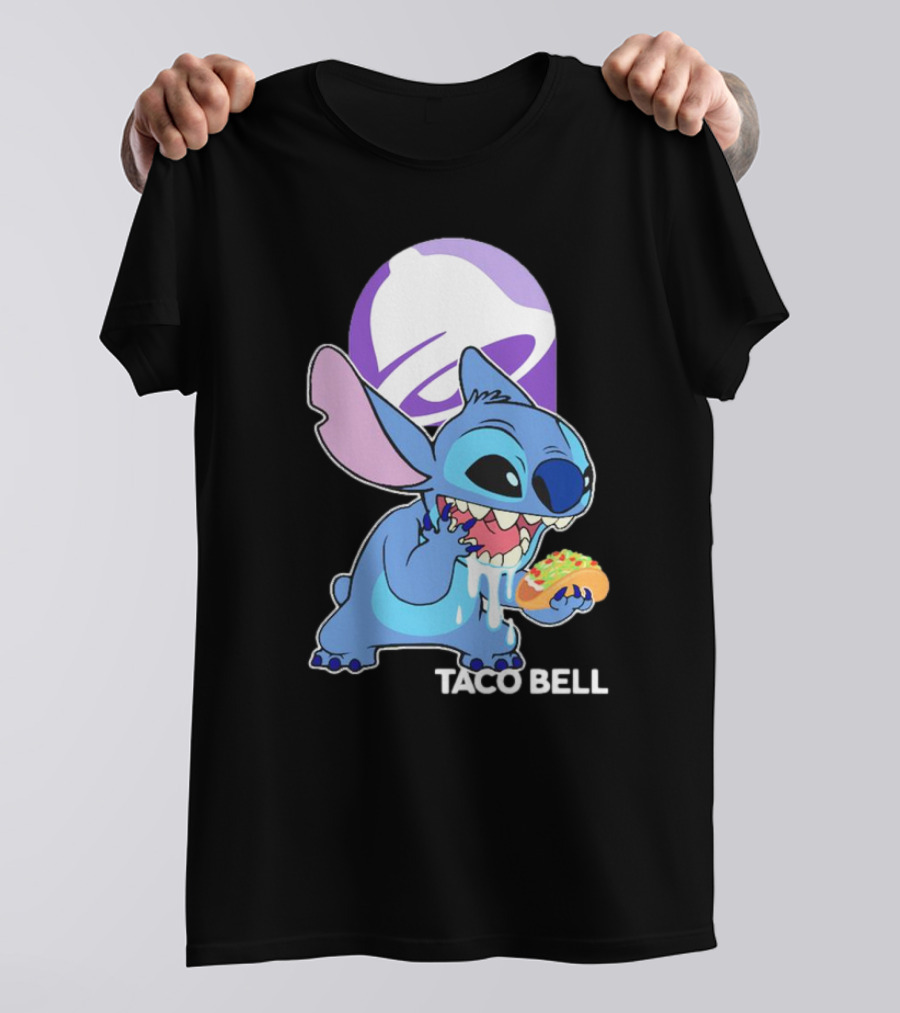 Stitch Eating Taco Bell Tacos With Logo Background T-Shirt