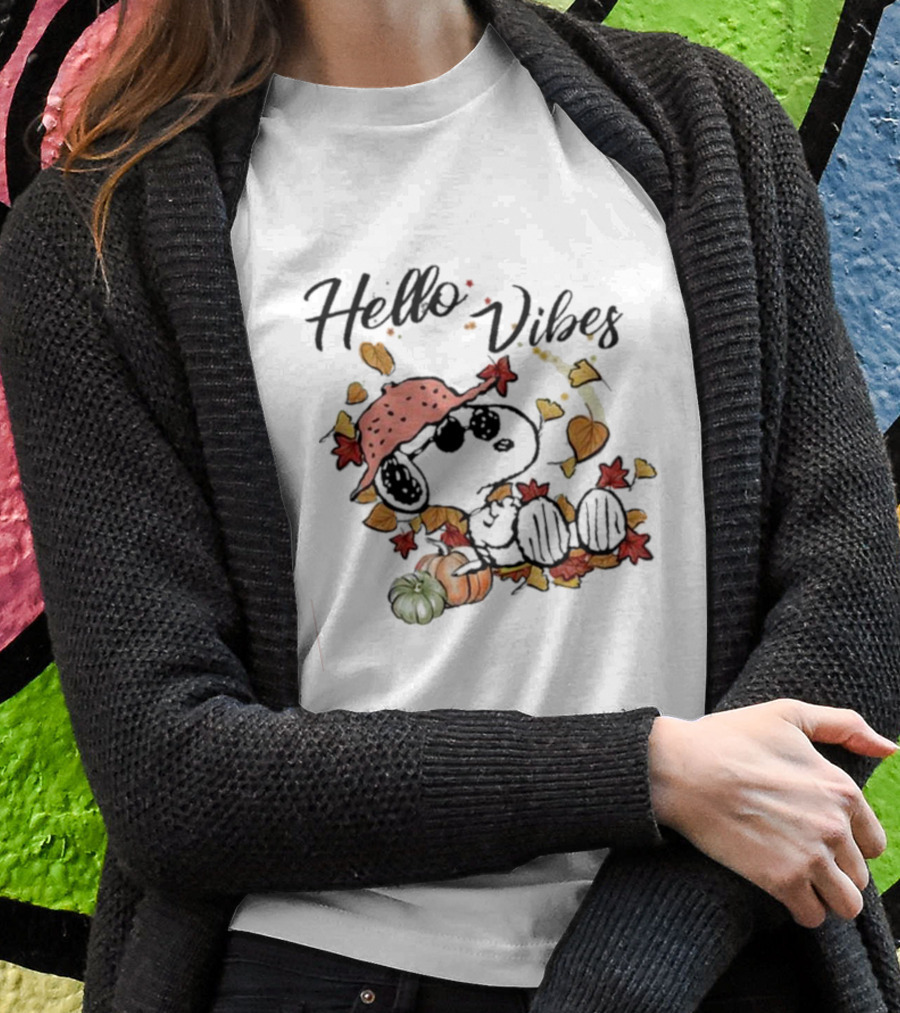 Snoopy Hello Vibes Fall Leaves Pumpkins T-Shirt