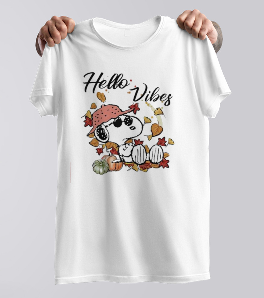 Snoopy Hello Vibes Fall Leaves Pumpkins T-Shirt