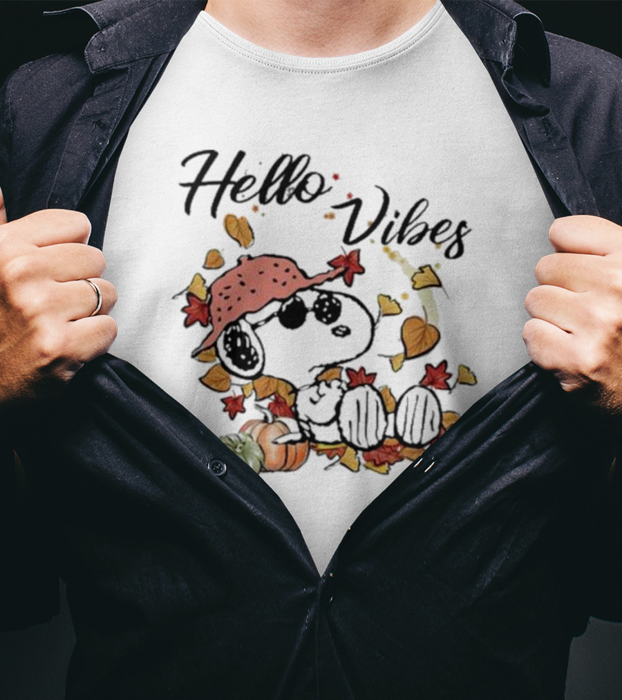 Snoopy Hello Vibes Fall Leaves Pumpkins T-Shirt