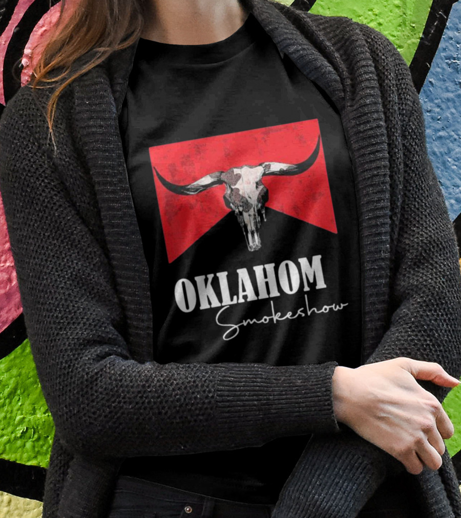 Oklahoma Smokeshow Western Country Boho Bull Skull Cow T-Shirt