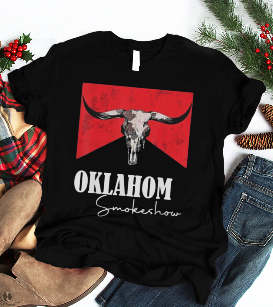 Oklahoma Smokeshow Western Country Boho Bull Skull Cow T-Shirt