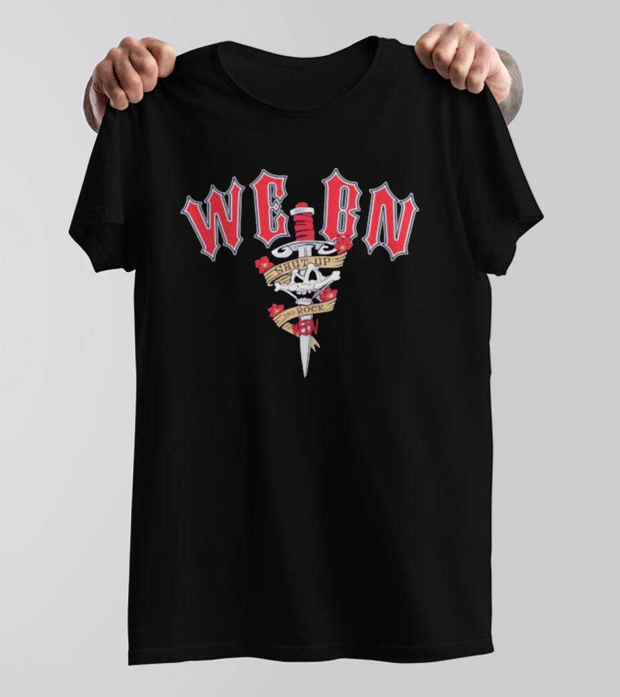 WEBN Shut Up And Rock Tattoo Skull Dagger T-Shirt