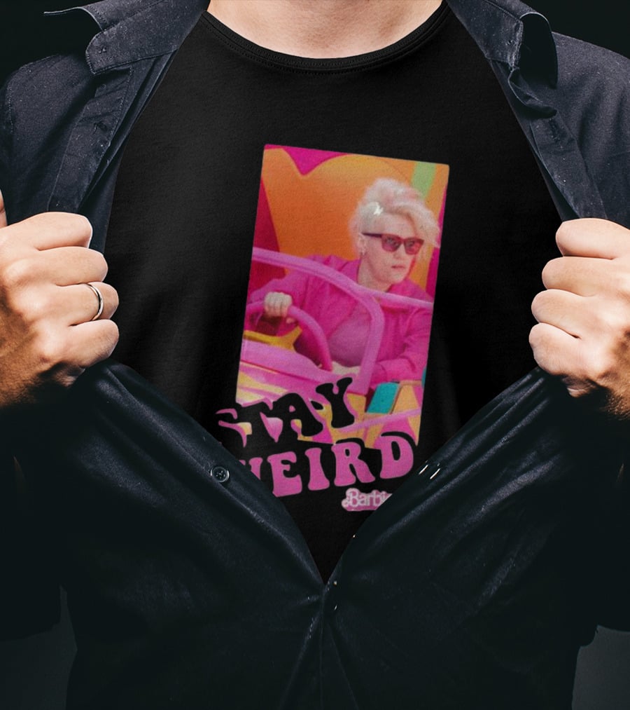 Barbie Movie Stay Weird Pink Jacket Sunglasses T-Shirt