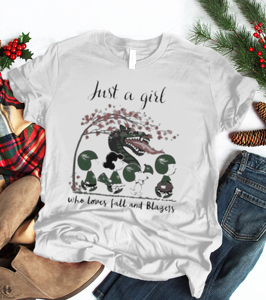 Just A Girl Who Loves Fall, Blazers, Peanuts, And Green Dragon T-Shirt