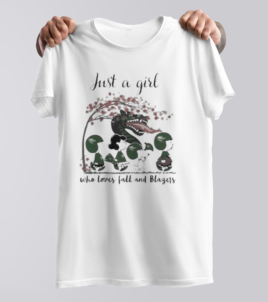 Just A Girl Who Loves Fall, Blazers, Peanuts, And Green Dragon T-Shirt