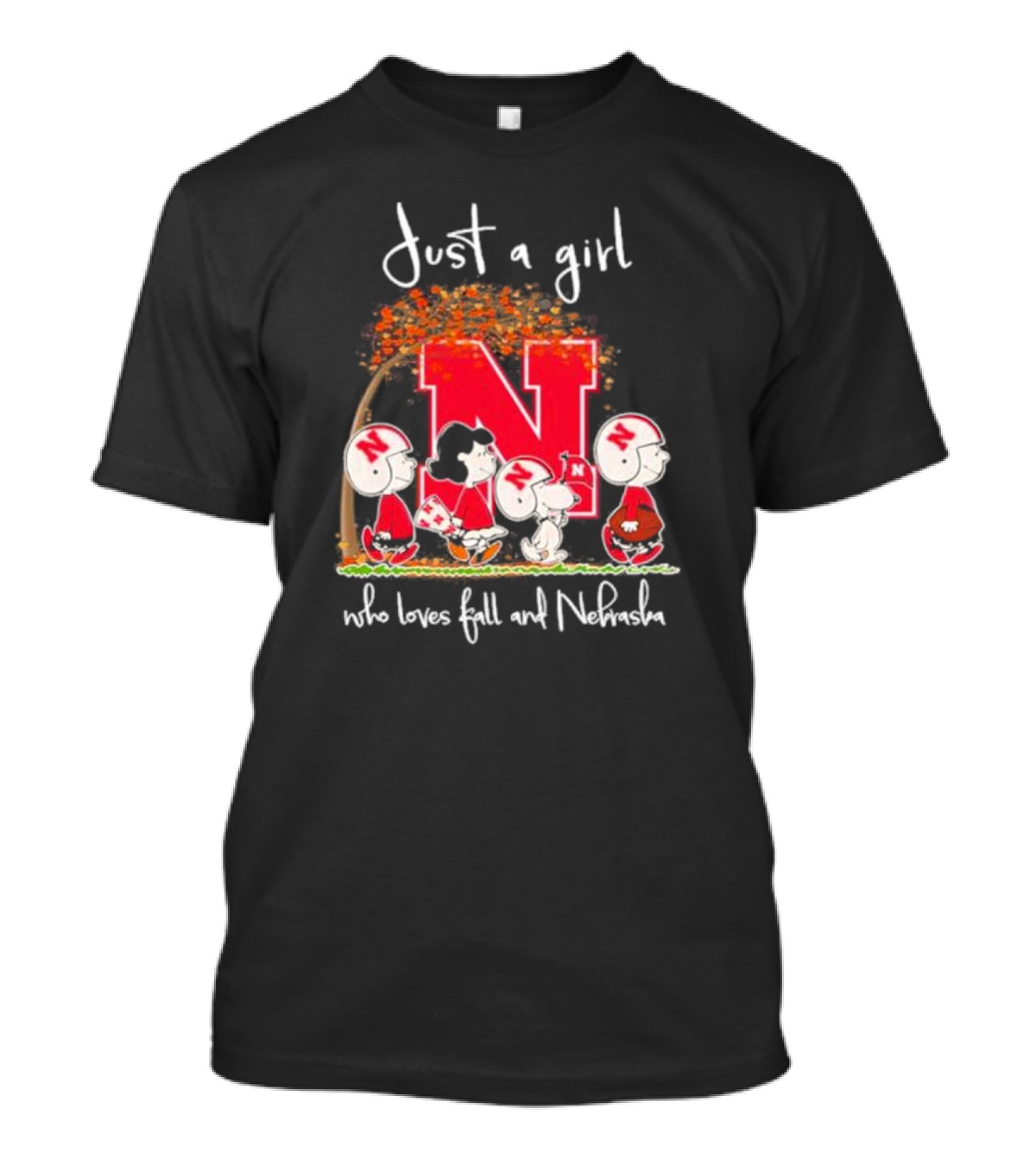 Just A Girl Who Loves Fall And Nebraska Peanuts Gang Football T-Shirt