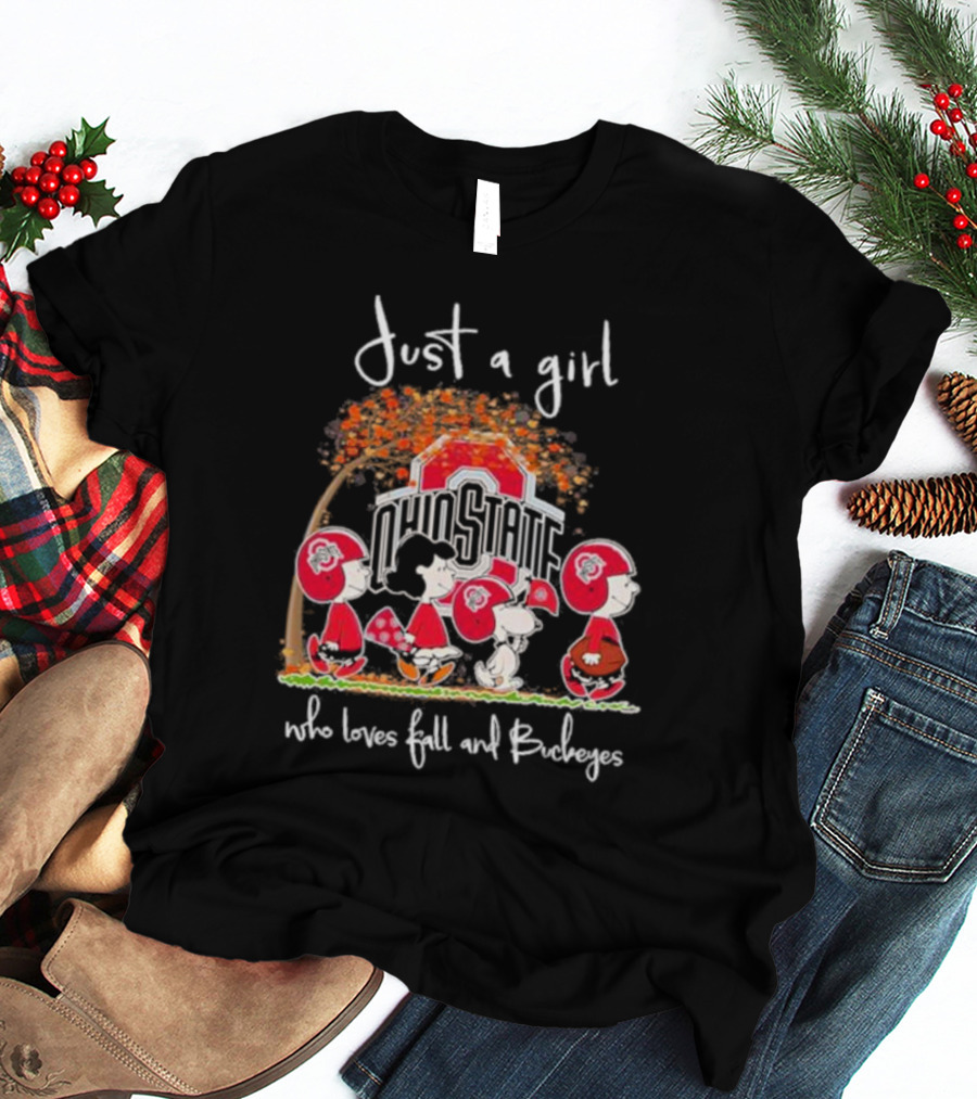 Just A Girl Who Loves Fall And Ohio State Buckeyes Peanuts T-Shirt