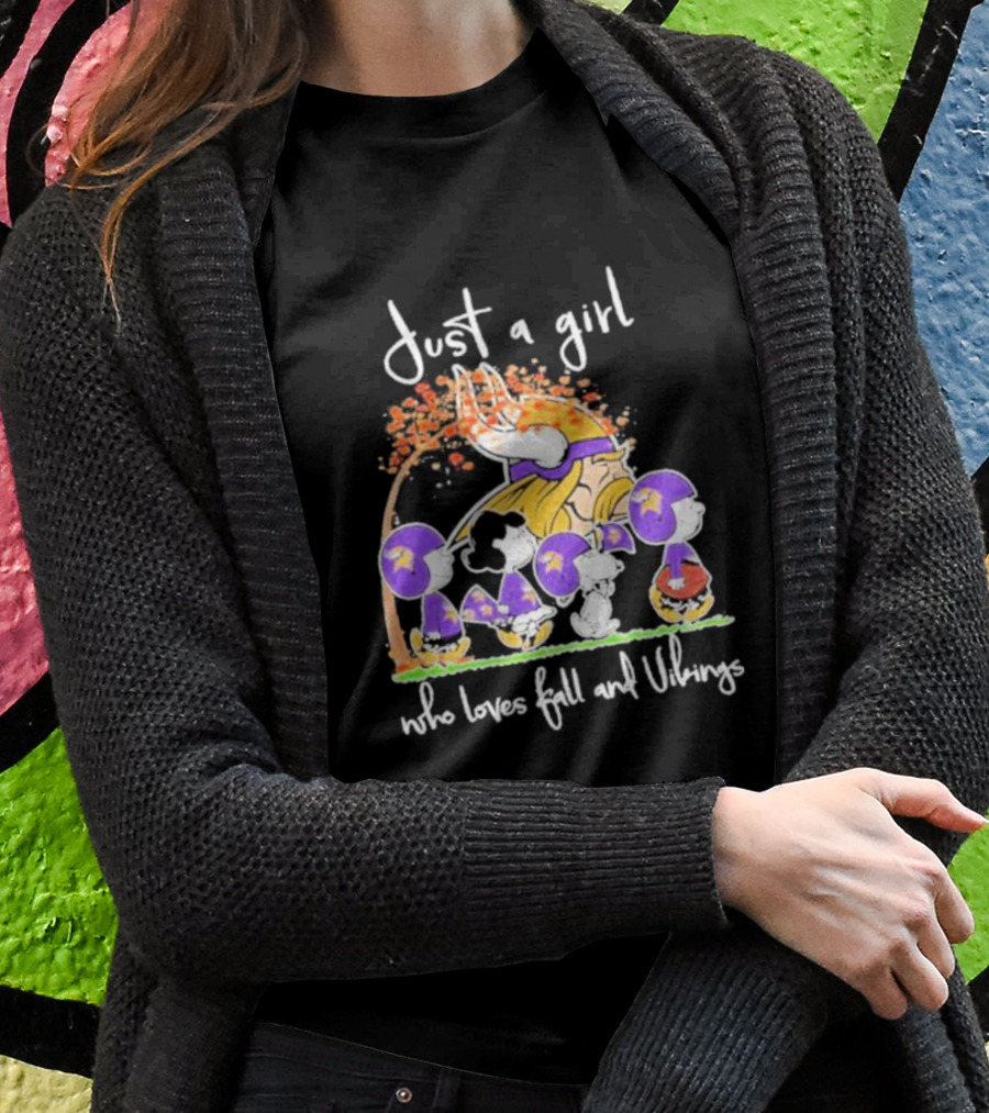Just A Girl Who Loves Fall And Vikings Peanuts Characters Autumn Leaves T-Shirt