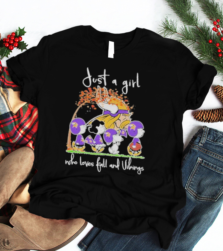 Just A Girl Who Loves Fall And Vikings Peanuts Characters Autumn Leaves T-Shirt