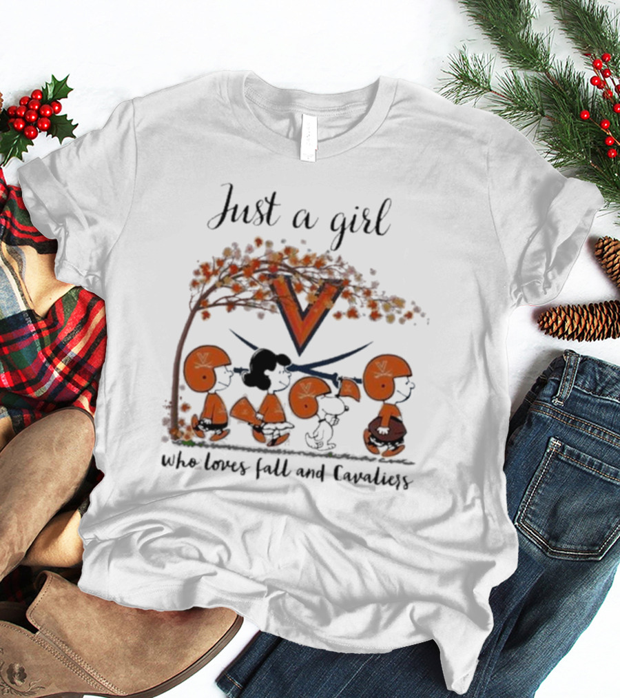 Just A Girl Who Loves Fall And Virginia Cavaliers Peanuts Under Autumn Tree T-Shirt