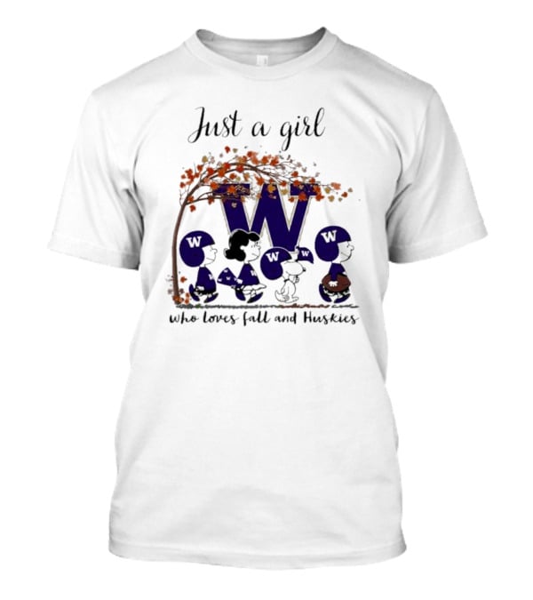 Just A Girl Who Loves Fall And Huskies Peanuts Football T-Shirt