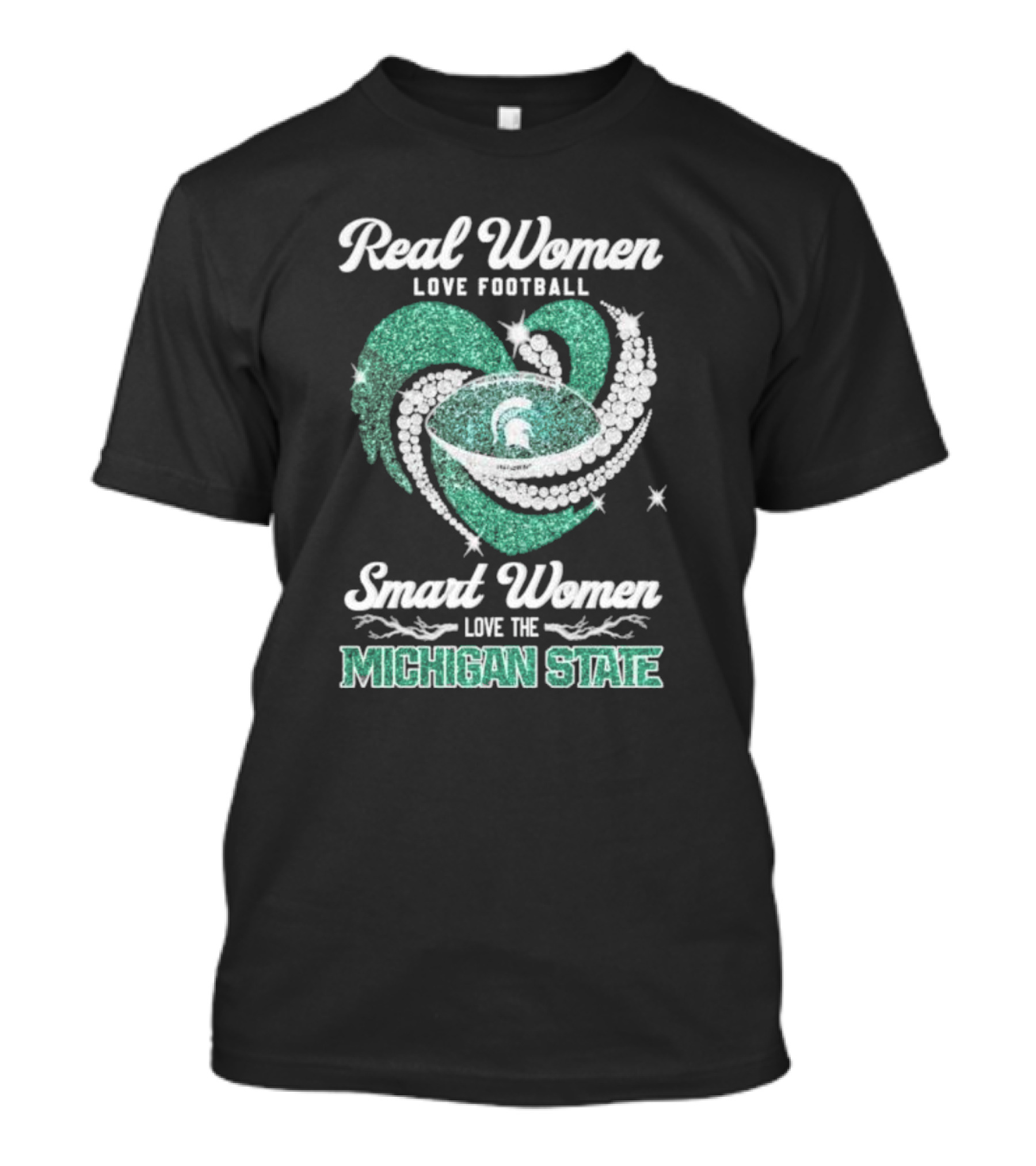 Real Women Love Football Smart Women Love The Michigan State Heart Football Spirals T-Shirt