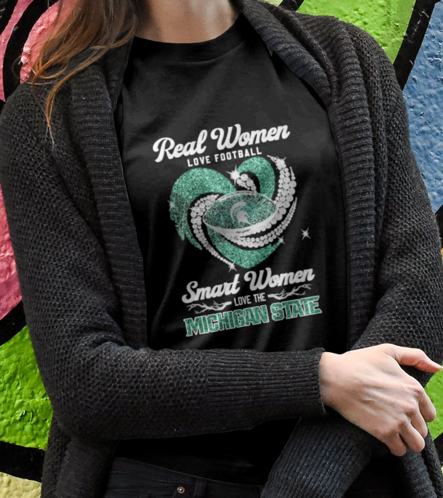 Real Women Love Football Smart Women Love The Michigan State Heart Football Spirals T-Shirt