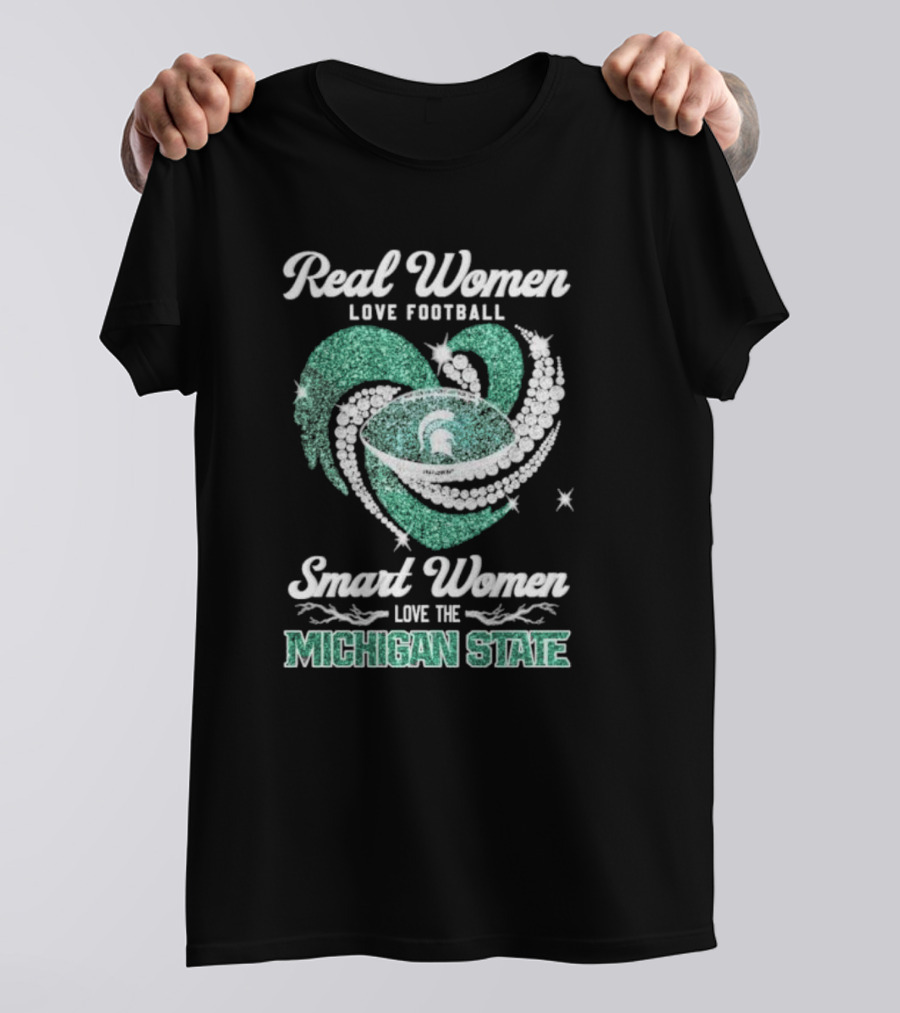 Real Women Love Football Smart Women Love The Michigan State Heart Football Spirals T-Shirt
