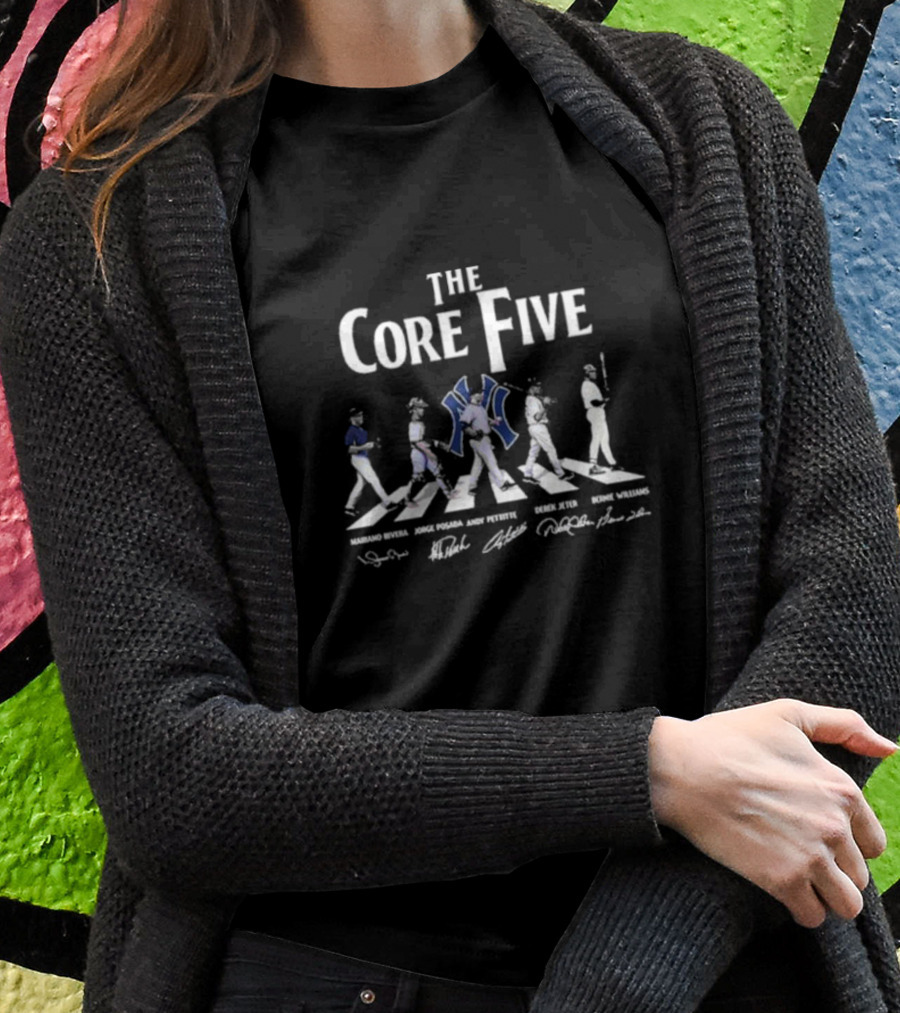 The Core Five Yankees Mariano Rivera Jorge Posada Andy Pettitte Derek Jeter Bernie Williams T-Shirt