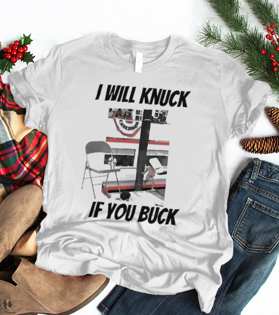 I Will Knuck If You Buck Montgomery River Boat Chair Scene T-Shirt