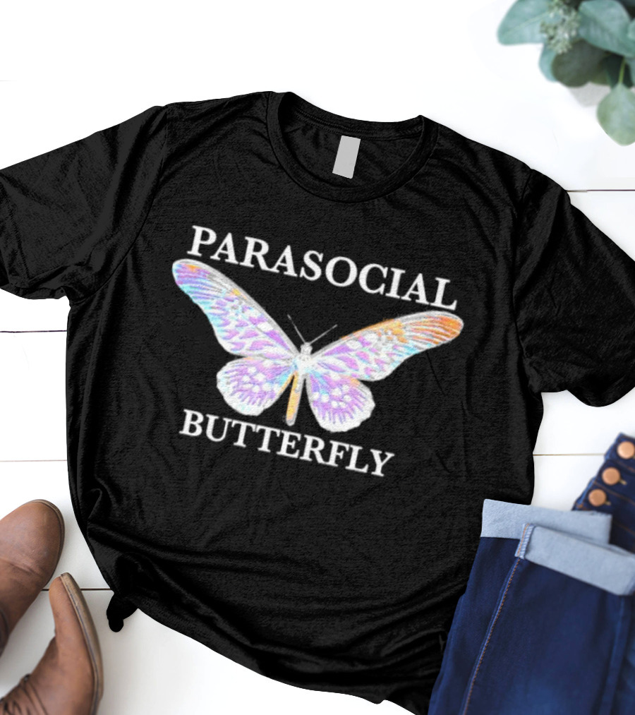 Parasocial Butterfly Rainbow Holographic T-Shirt