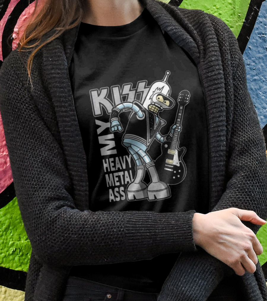 Kiss My Heavy Metal Ass Bender Robot With Guitar T-Shirt