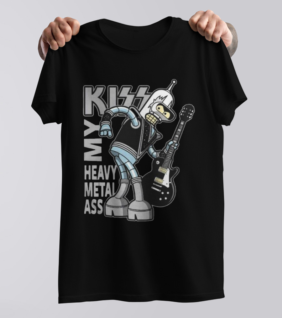 Kiss My Heavy Metal Ass Bender Robot With Guitar T-Shirt