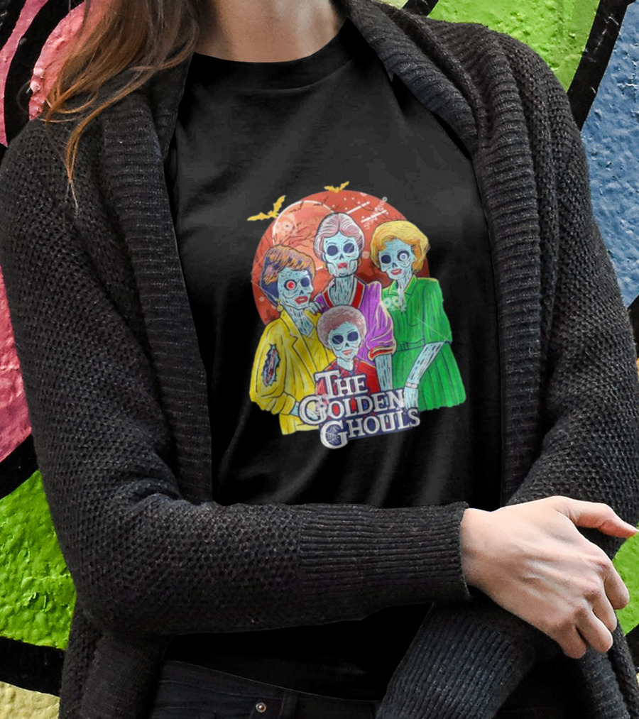 The Golden Ghouls Halloween Zombie Characters With Moon And Bats T-Shirt