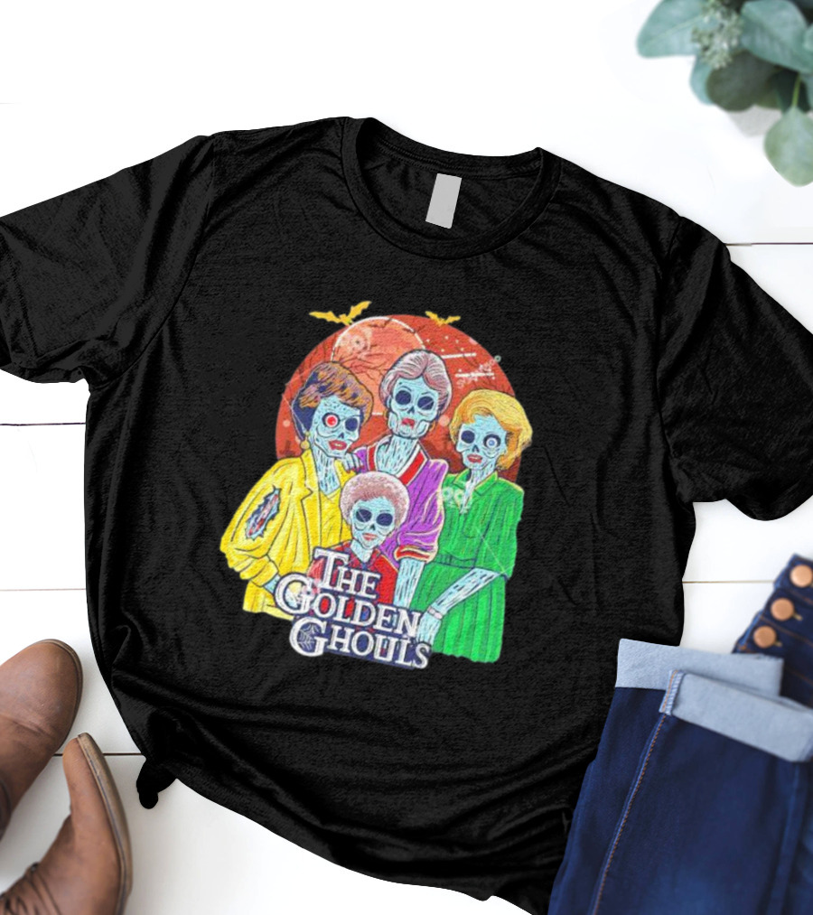 The Golden Ghouls Halloween Zombie Characters With Moon And Bats T-Shirt