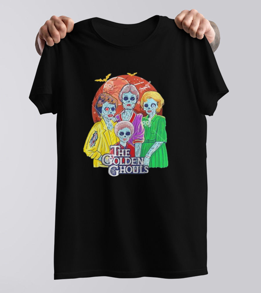The Golden Ghouls Halloween Zombie Characters With Moon And Bats T-Shirt