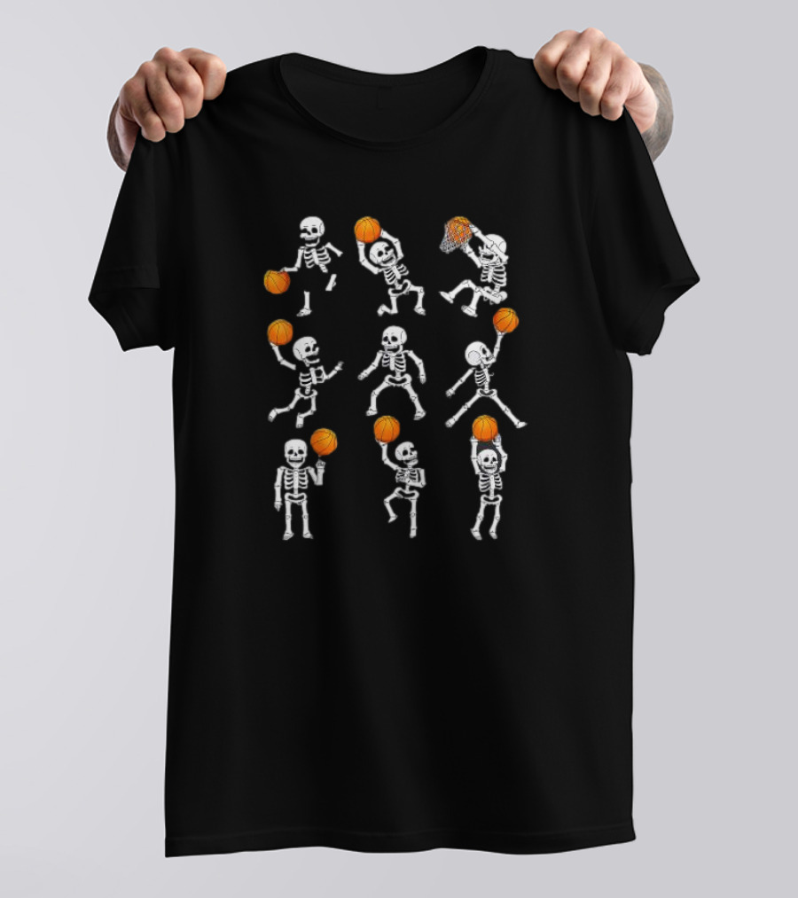Halloween Skeletons Dunking Dribble Basketball Players T-Shirt