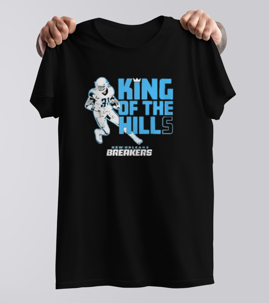 New Orleans Breakers King Of The Hills Football Player Action T-Shirt