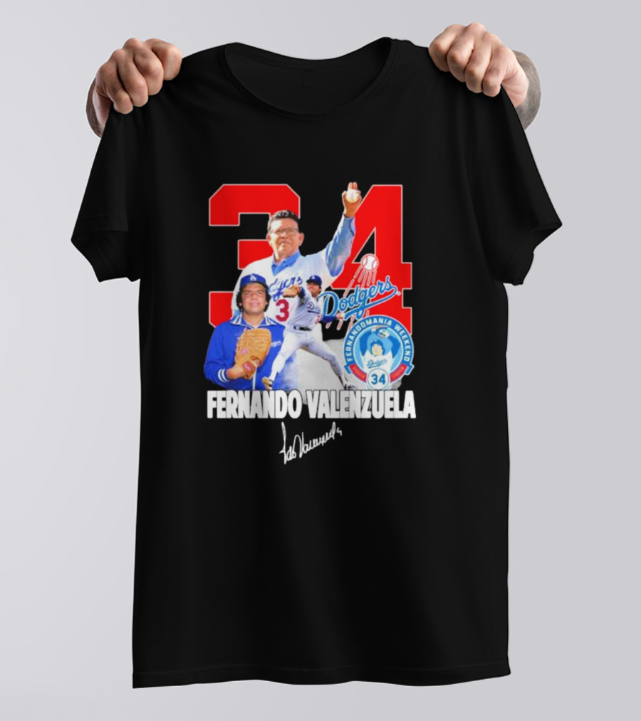 Dodgers Fernando Valenzuela Fernando Mania Weekend Signature 34 T-Shirt